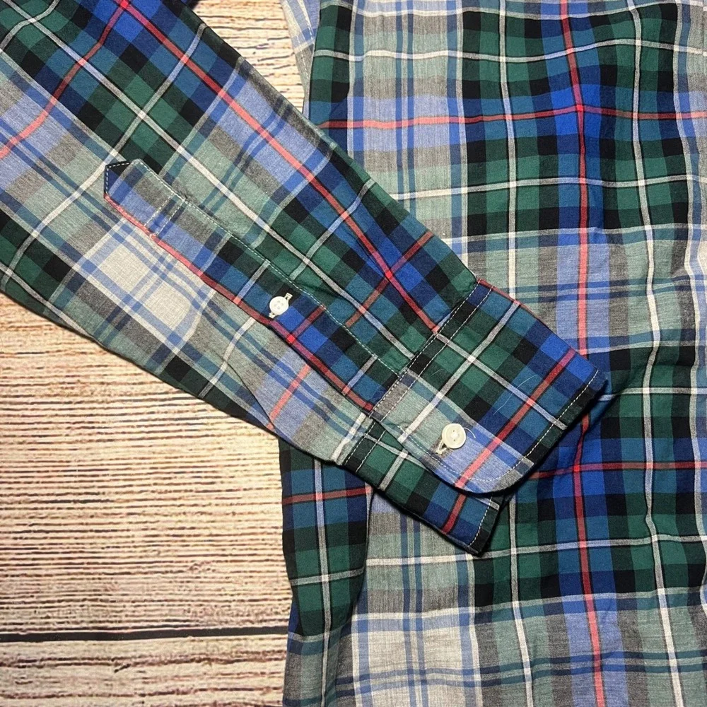 J Crew Classic Fit Plaid Button Down Shirt Mens Size‎ S Blue Green Red Cotton